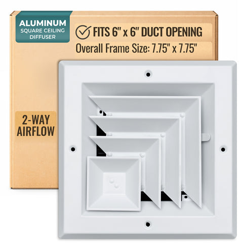 6 x 6-inch White Aluminum square ceiling diffuser, packaging