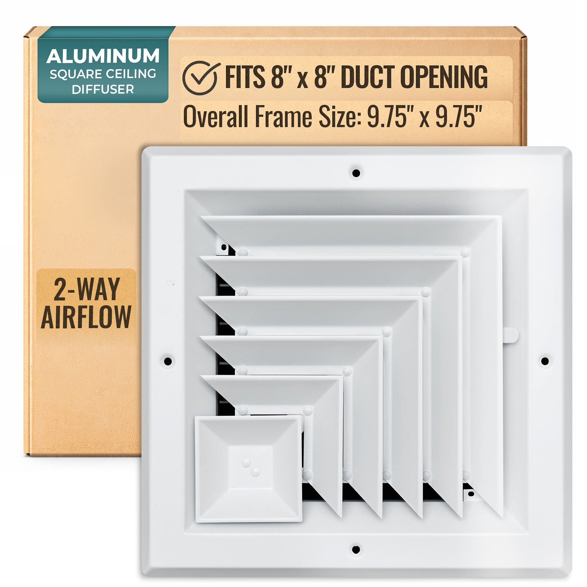 8 x 8-inch White Aluminum square ceiling diffuser, packaging
