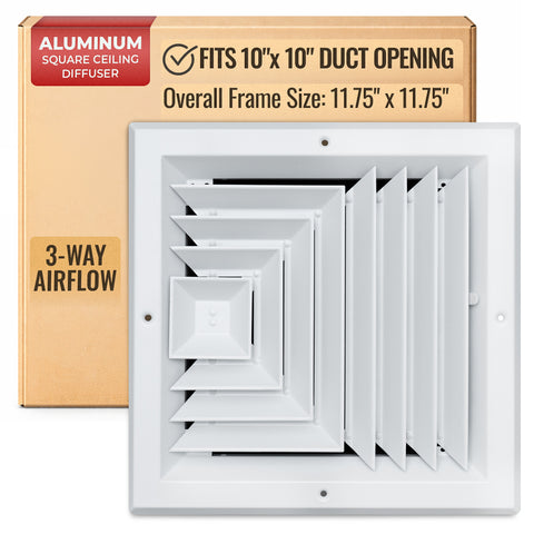 10 x 10-inch White Aluminum square ceiling diffuser, packaging