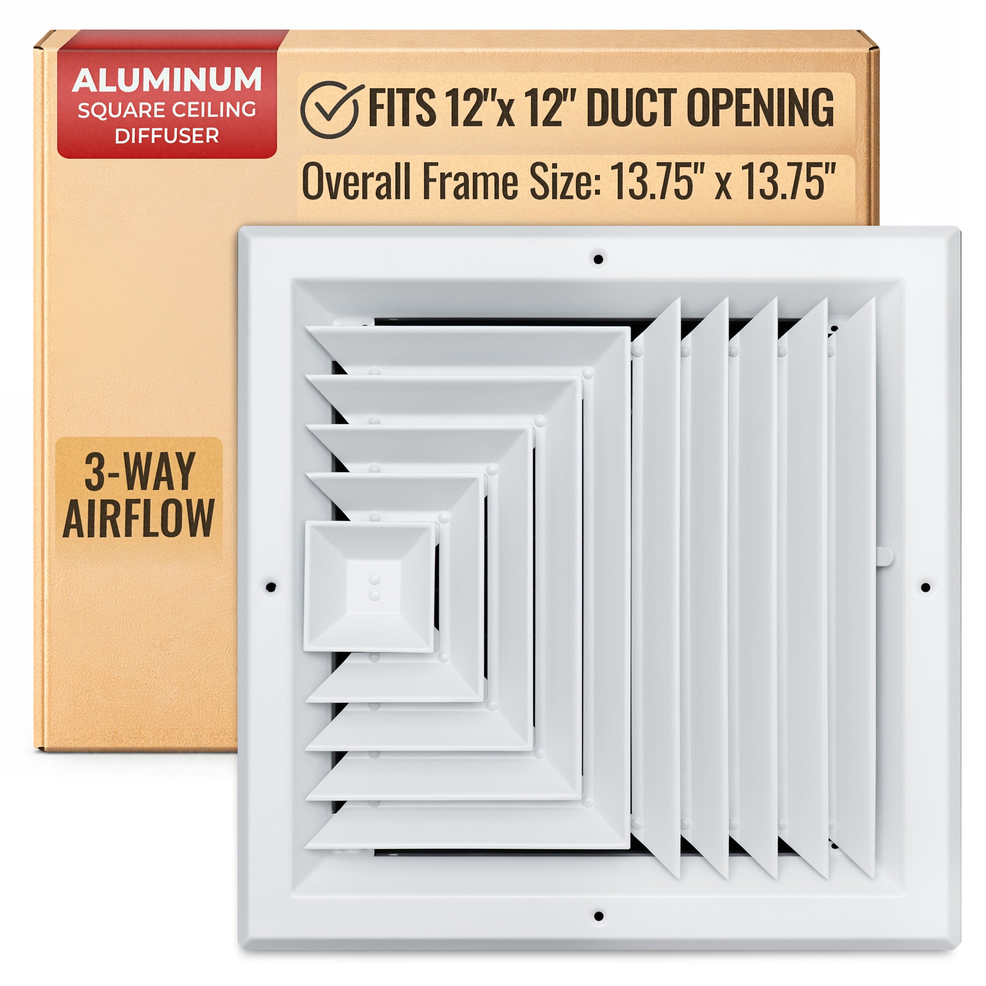 12 x 12-inch White Aluminum square ceiling diffuser, packaging