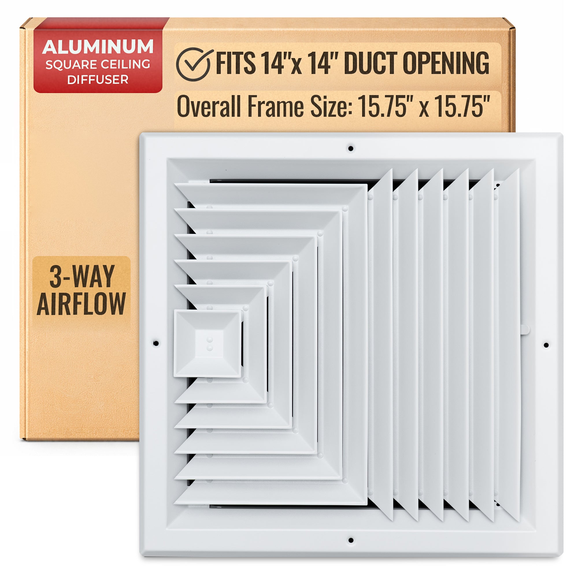 14 x 14-inch White Aluminum square ceiling diffuser, packaging
