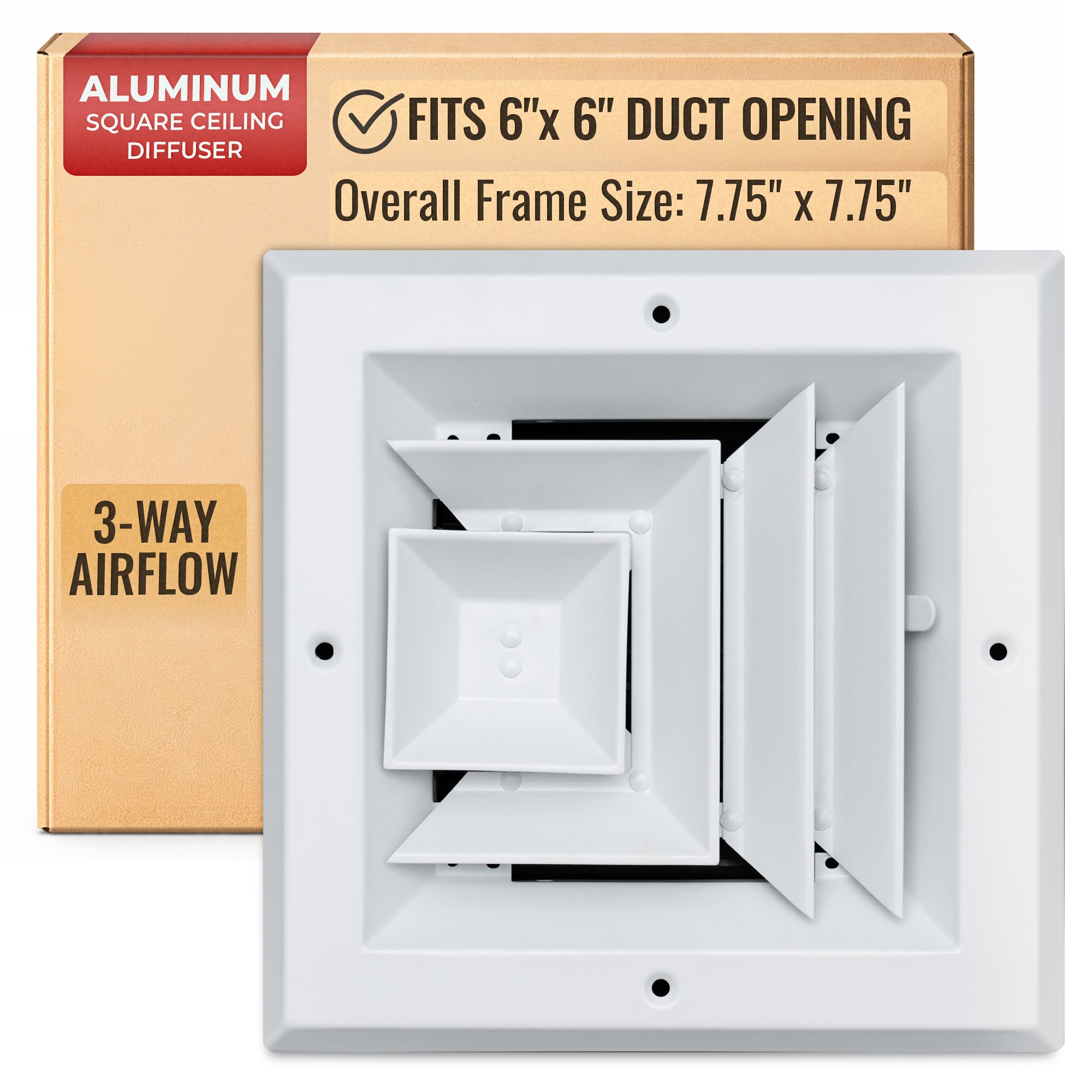 6 x 6-inch White Aluminum square ceiling diffuser, packaging