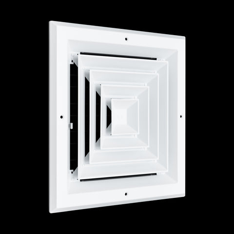 10 x 10-inch White Aluminum square ceiling diffuser, angled view