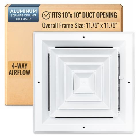10 x 10-inch White Aluminum square ceiling diffuser, packaging
