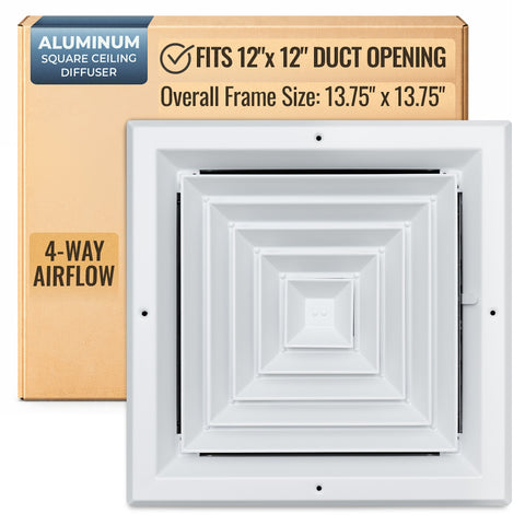 12 x 12-inch White Aluminum square ceiling diffuser, packaging