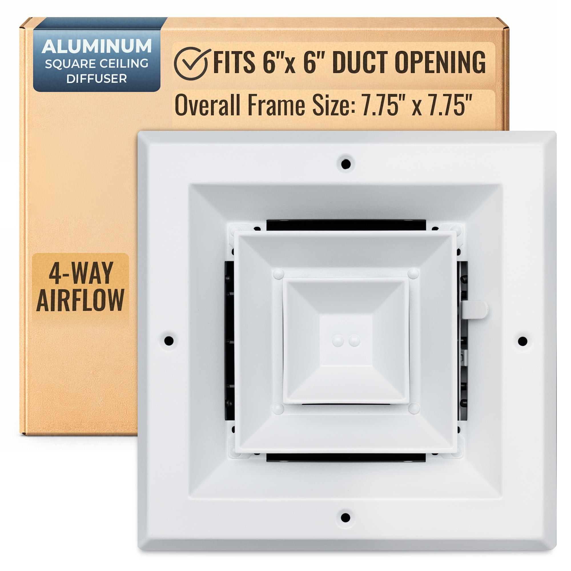 6 x 6-inch White Aluminum square ceiling diffuser, packaging