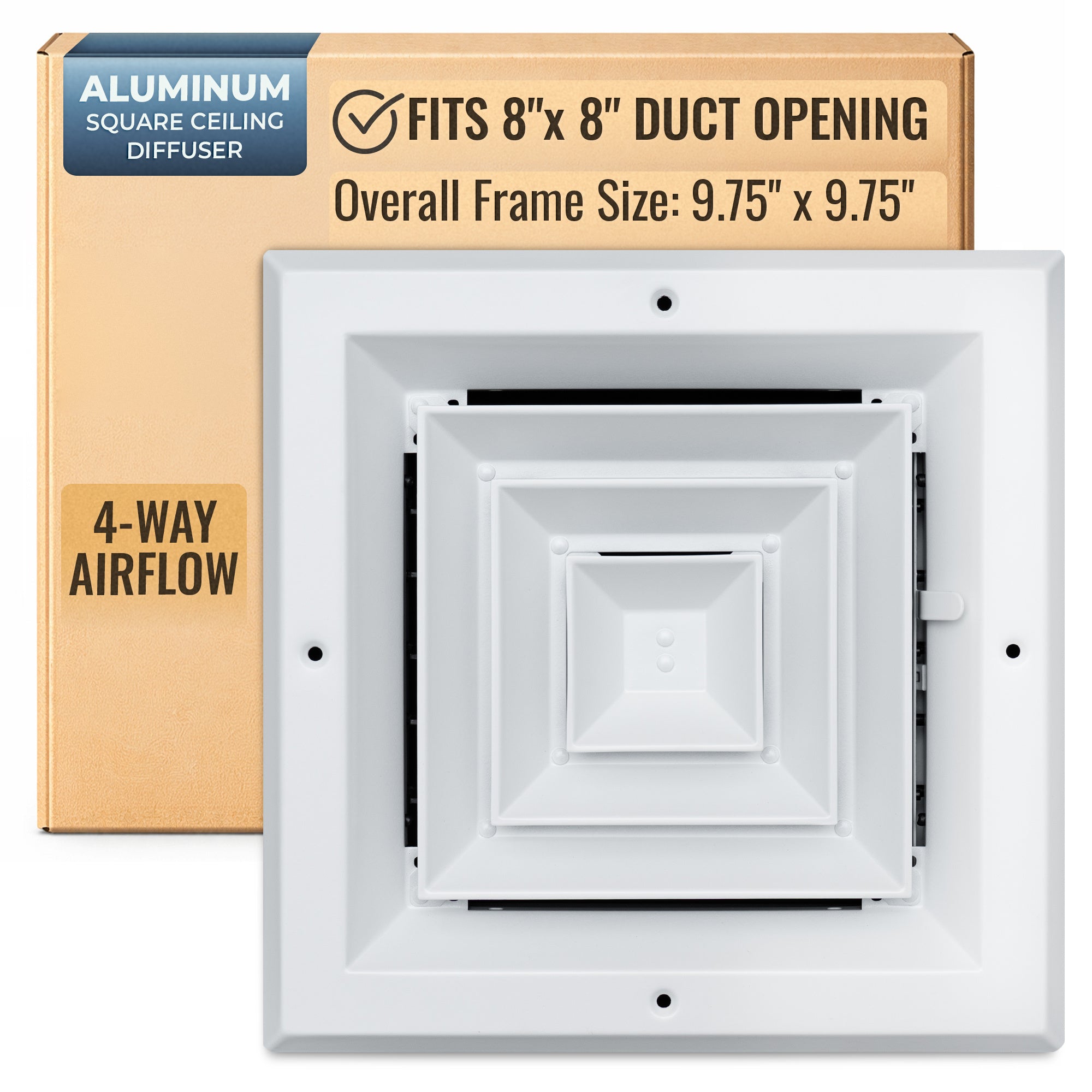 8 x 8-inch White Aluminum square ceiling diffuser, packaging