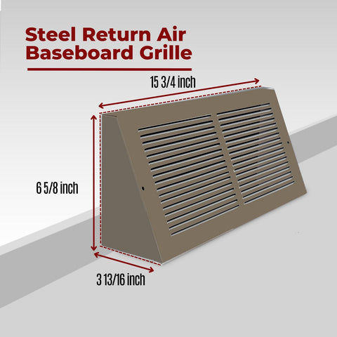 Fits 14x6 Duct Opening | Steel Triangular Baseboard Return Air Grille | Efficient Air Flow | Air Register Vent Cover Grill | 3-13/16" Depth | Brown | Outer Dimensions: 15-3/4" x 6-5/8"