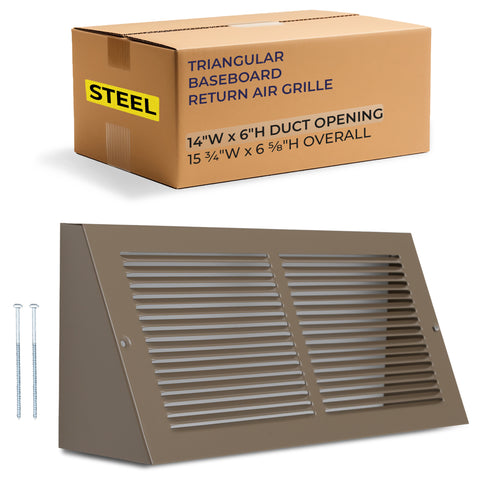 14 x 6-inch Brown Steel triangle baseboard return grille, packaging