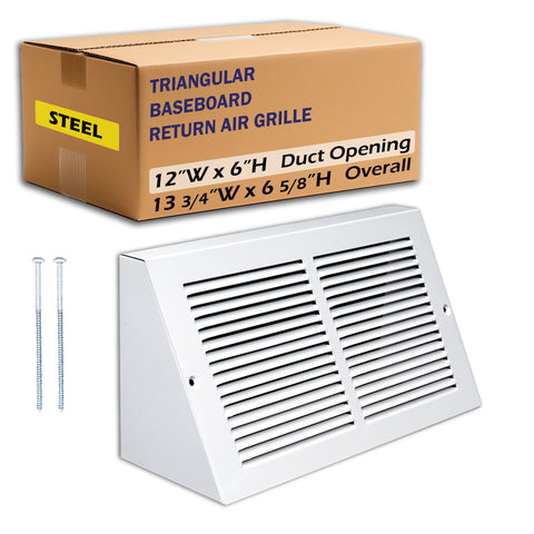 12 x 6-inch White Steel triangle baseboard return grille, packaging