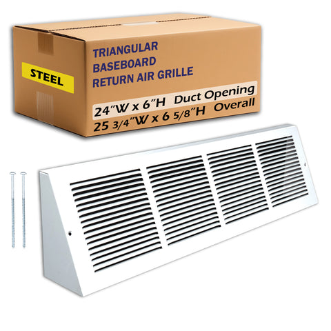 24 x 6-inch White Steel triangle baseboard return grille, packaging