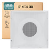 Fits 24"x24" White Steel T-Bar Drop Ceiling Grid, 2x2 Lay-In Perforated Face Fixed Return Air Grille, 12" Round Neck