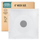 Fits 24"x24" White Steel T-Bar Drop Ceiling Grid, 2x2 Lay-In Perforated Face Return Air Grille, 6" Round Neck