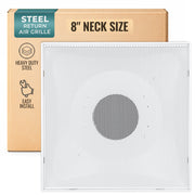 Fits 24"x24" White Steel T-Bar Drop Ceiling Grid, 2x2 Lay-In Perforated Face Return Air Grille, 8" Round Neck