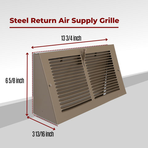 Fits 12x6 Duct Opening | Steel Triangular Baseboard Air Supply Grille with Damper| Air Register Vent Cover Grill | 3-13/16" Depth | Brown | Outer Dimensions: 13-3/4" x 6-5/8"