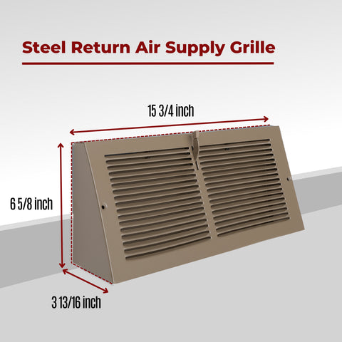 Fits 14x6 Duct Opening | Steel Triangular Baseboard Air Supply Grille with Damper by Handua| Air Register Vent Cover Grill | 3-13/16" Depth | Brown | Outer Dimensions: 15-3/4" x 6-5/8"