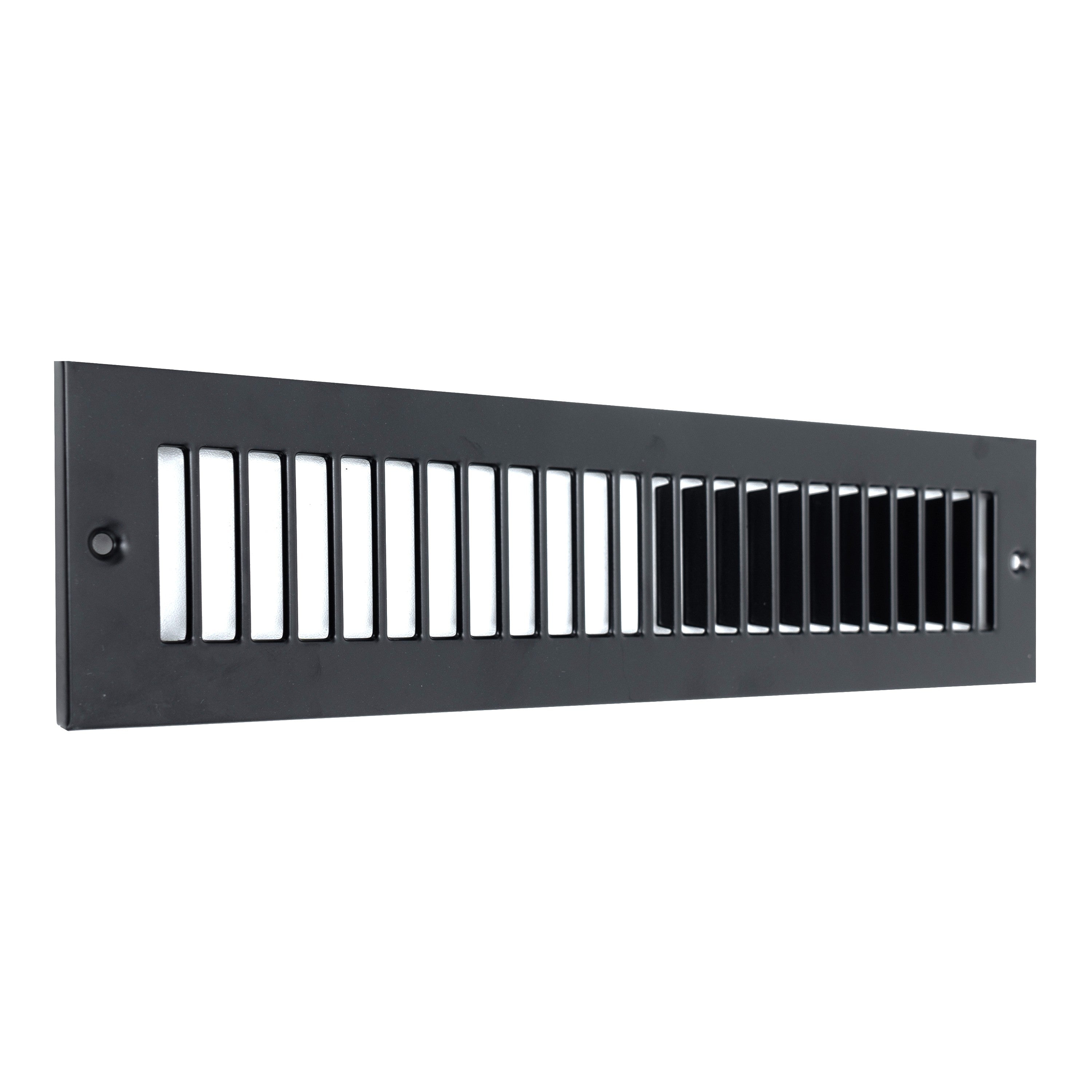 2 x 12-inch Black Steel toe kick register, angled view