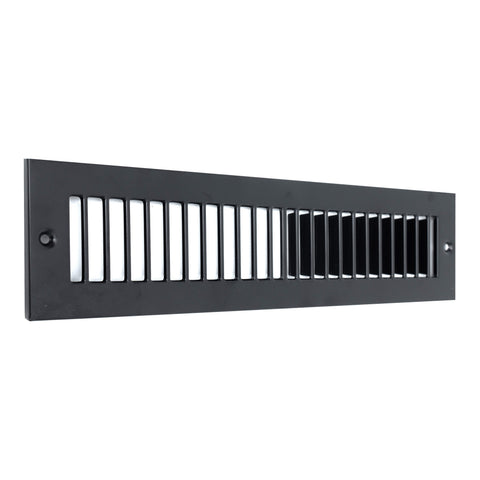 2 x 12-inch Black Steel toe kick register, angled view