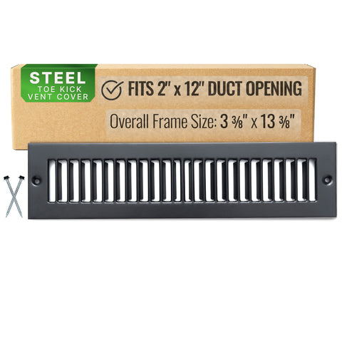 2"x12" Black Toe Kick Vent Cover, Under Cabinet Toe Space HVAC Register Grille