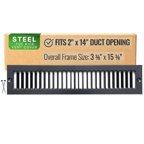 2"x14" Black Toe Kick Vent Cover, Under Cabinet Toe Space HVAC Register Grille