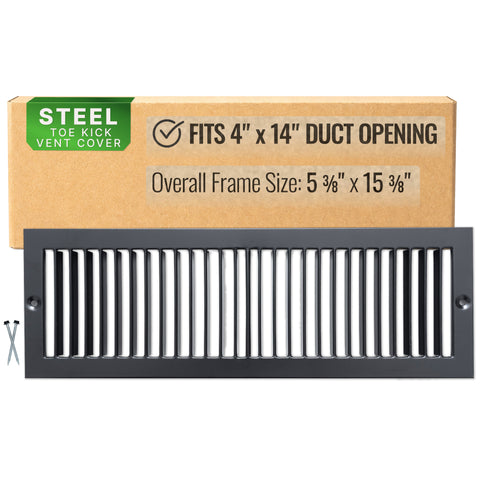 4"x14" Black Toe Kick Vent Cover, Under Cabinet Toe Space HVAC Register Grille