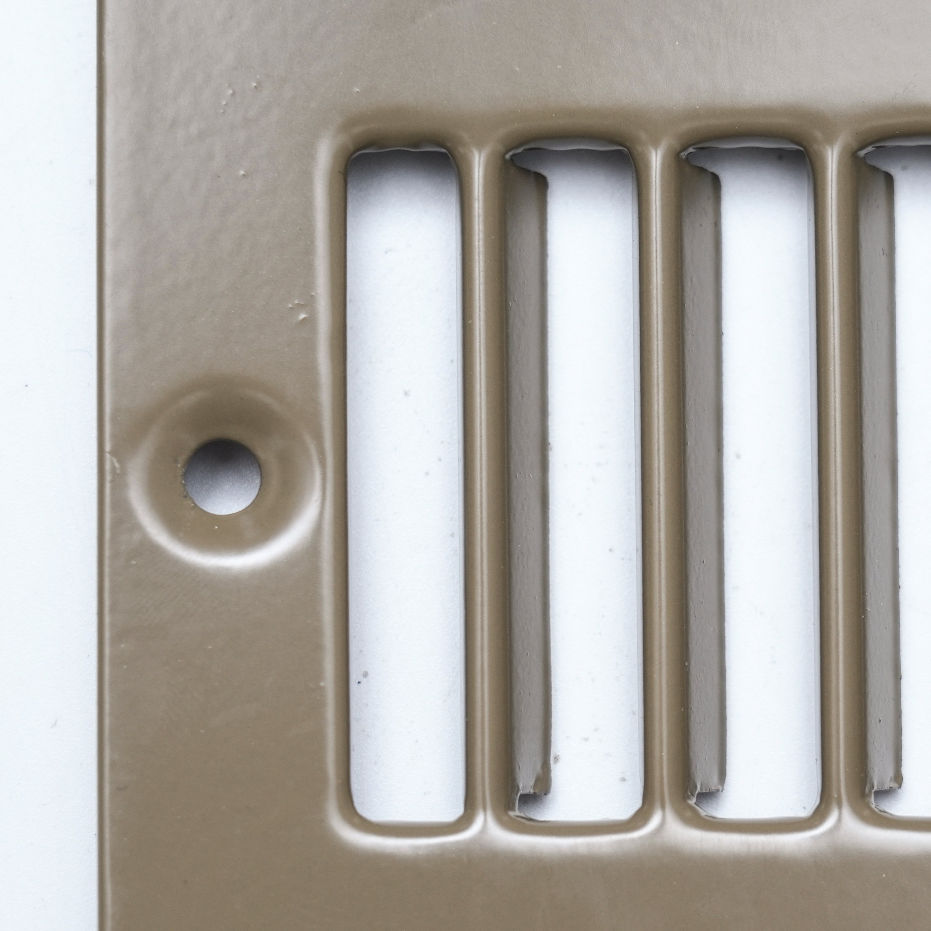 2 x 12-inch Brown Steel toe kick register, mounting screw detail