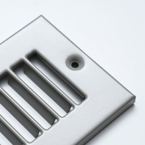 2 x 12-inch Gray Steel toe kick register, mounting screw detail
