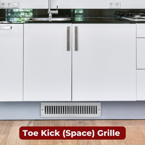 2 x 12-inch Gray Steel toe kick register, installed view