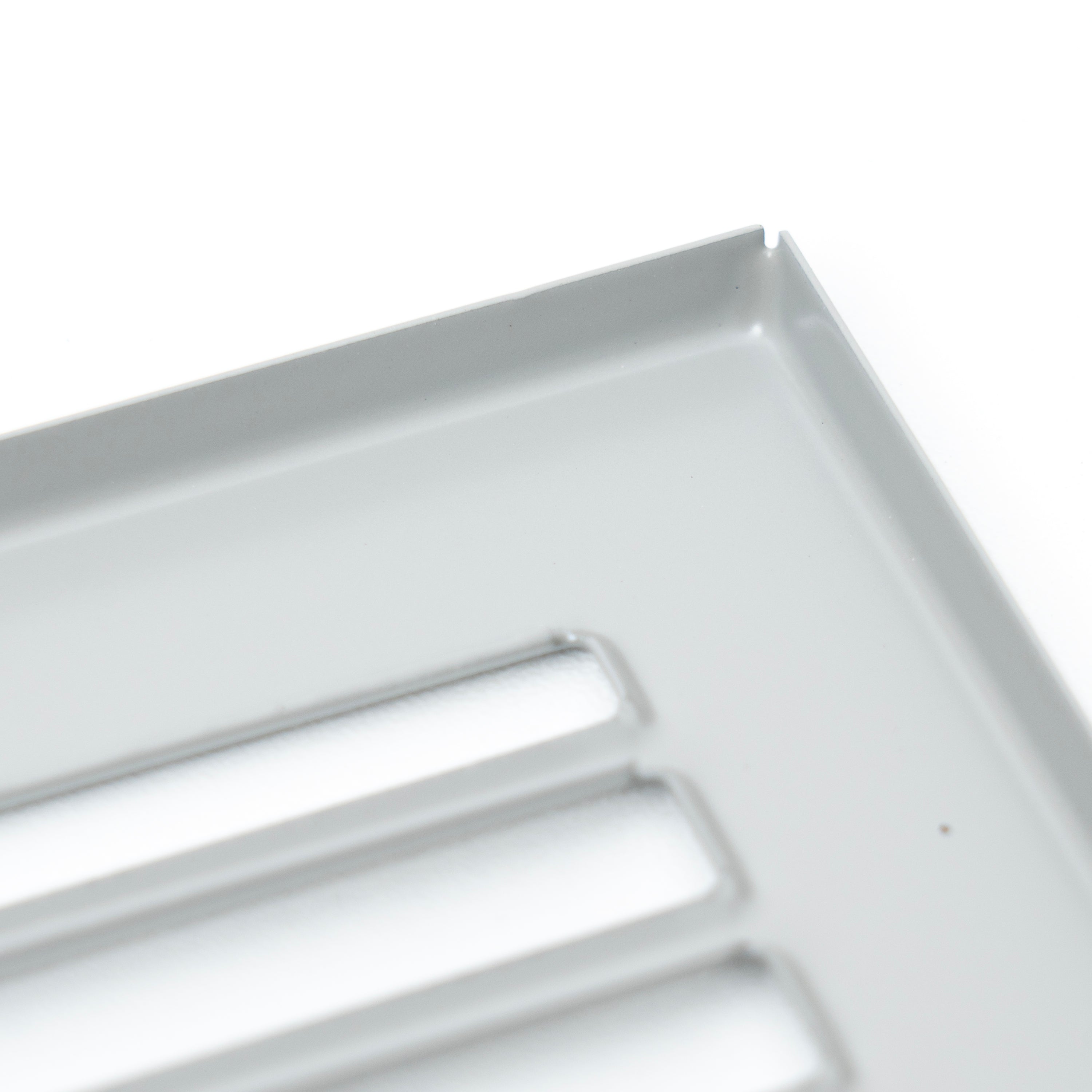 4 x 12-inch Gray Steel toe kick register, frame corner detail
