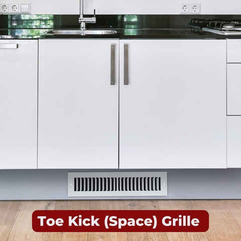 2 x 14-inch White Steel toe kick register, installed view