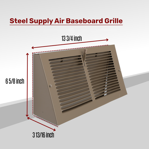 12x6 Brown Steel Triangular Baseboard Grille, with Damper, 3-13/16" Depth