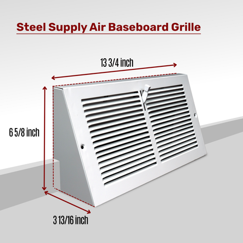 12x6 White Steel Triangular Baseboard Grille, with Damper, 3-13/16" Depth