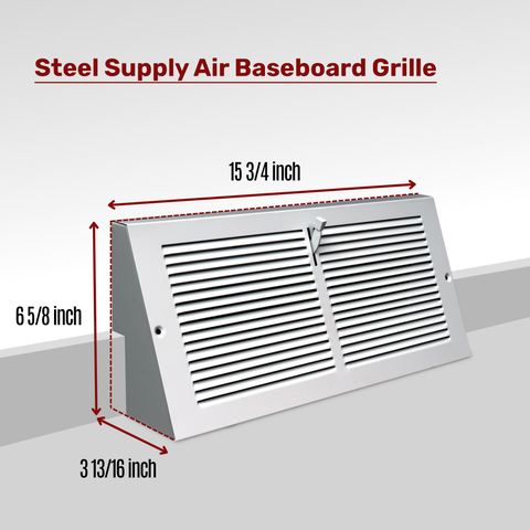 14x6 White Steel Triangular Baseboard Grille, with Damper, 3-13/16" Depth