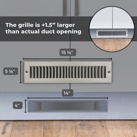 4" x 14" [Duct Opening Size] Toe Kick Register Grille | Vent Cover  | Outer Dimensions: 5.5" X 15.5" | Brown