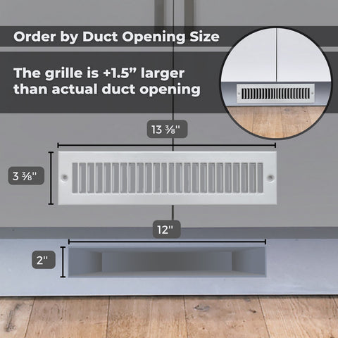 2" x 12" [Duct Opening Size] Toe Kick Register Grille | Vent Cover  | Outer Dimensions: 3.5" X 13.5" | Gray