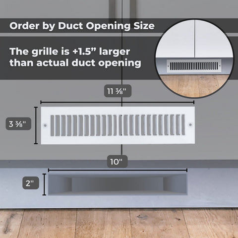 2" x 10" [Duct Opening Size] Toe Kick Register Grille | Vent Cover  | Outer Dimensions: 3.5" X 11.5" | White