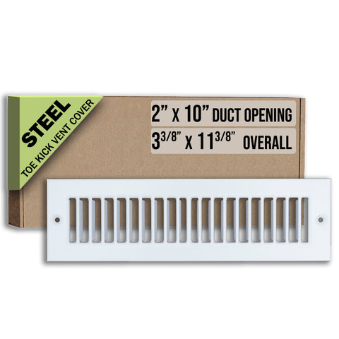 2"x10" White Toe Kick Vent Cover, Under Cabinet Toe Space HVAC Register Grille