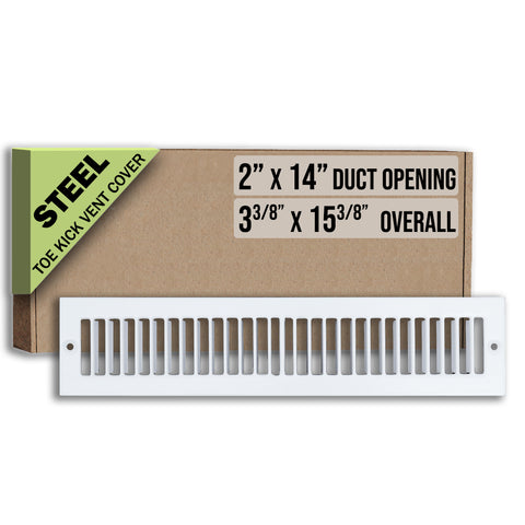 2"x14" White Toe Kick Vent Cover, Under Cabinet Toe Space HVAC Register Grille