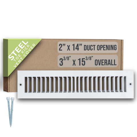 2" x 14" [Duct Opening Size] Toe Kick Register Grille | Vent Cover  | Outer Dimensions: 3.5" X 15.5" | White
