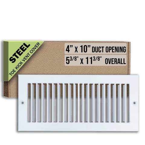 4"x12" White Toe Kick Vent Cover, Under Cabinet Toe Space HVAC Register Grille