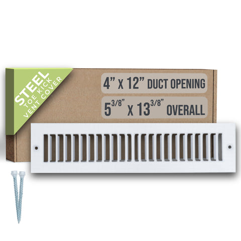 4" x 12" [Duct Opening Size] Toe Kick Register Grille | Vent Cover  | Outer Dimensions: 5.5" X 13.5" | White