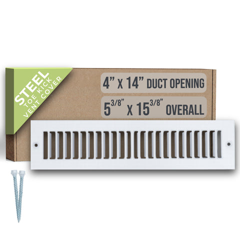 4" x 14" [Duct Opening Size] Toe Kick Register Grille | Vent Cover  | Outer Dimensions: 5.5" X 15.5" | White