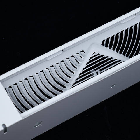 15" White Steel Corner Baseboard Register, Round Airflow Adjustable Vent Cover