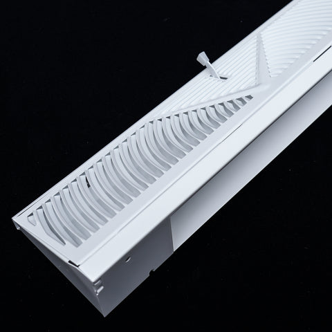 24" White Steel Corner Baseboard Register, Round Airflow Adjustable Vent Cover