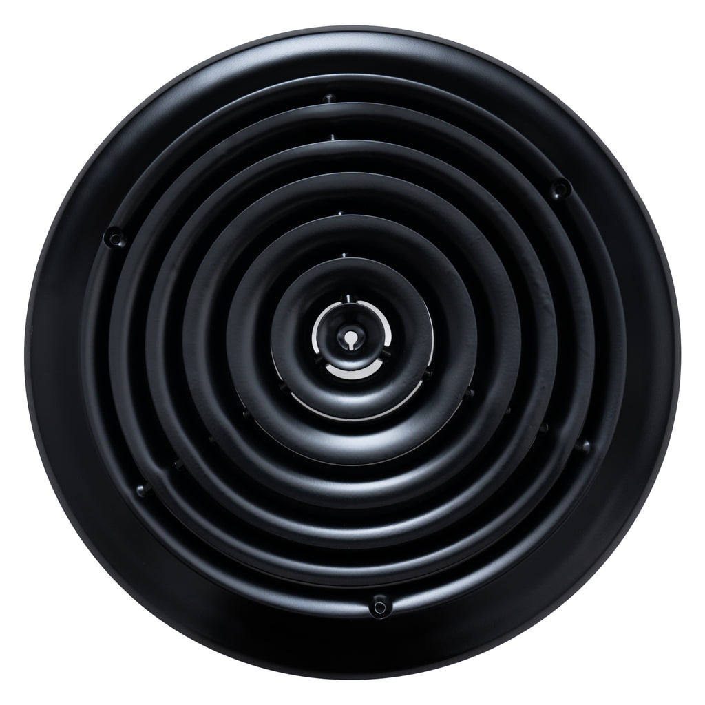 12" [Neck Size] Steel Round Air Supply Diffuser for Ceiling - Black - Outer Dimension: 15-15/16"