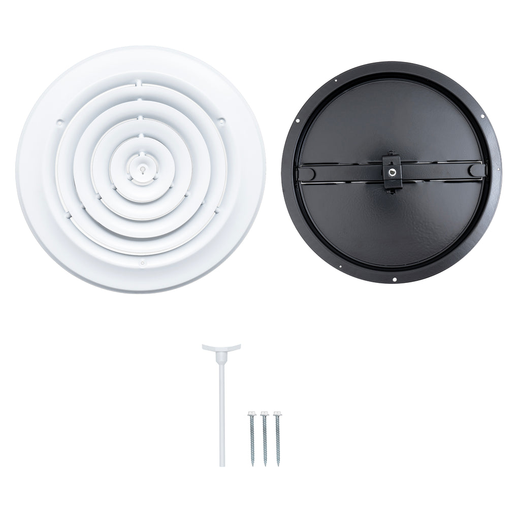 10" [Neck Size] Steel Round Air Supply Diffuser 10" Steel Damper included for Ceiling - Outer Dimension: 13-15/16"