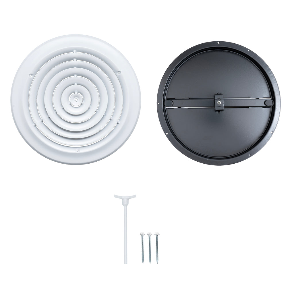 12" [Neck Size] Steel Round Air Supply Diffuser 12" Steel Damper included for Ceiling - Outer Dimension: 15-15/16"