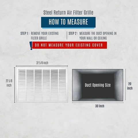 20"x30" Steel Return Air Filter Grille | Removable Door for 1" Filters | Black HVAC Vent Cover | Out. Dim.: 22-5/8"W X 32-5/8"H