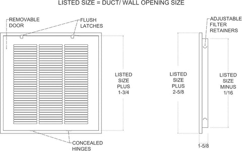 20"x20" Steel Return Air Filter Grille | Removable Door for 1" Filters | Black HVAC Vent Cover | Out. Dim.: 22-5/8"W X 22-5/8"H