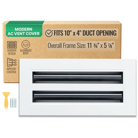 10"x 4" Aluminum Linear Slot Diffuser, Modern AC Vent Cover for Sidewall, Ceiling, Floor | Out. Dim.: 11-5/8"X 5-5/6"